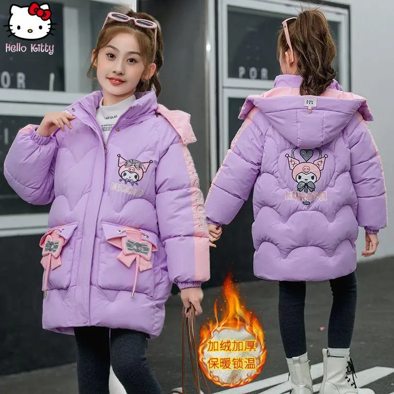 

Sanrio Girls Kuromi Warm Winter Cotton Jacket Cartoon Autumn Winter Anime Girls Kawaii Hooded Mid Length Thickened Cotton Jacket