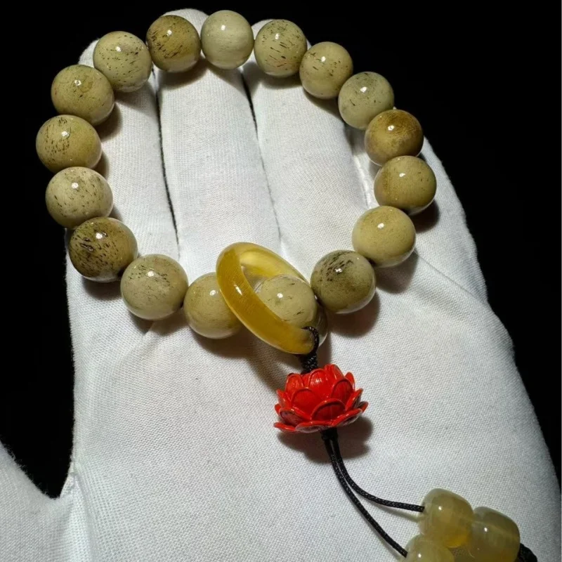 Natural camel bone bracelet in its original color, feels like jade with full grain patterns, suitable for gifting, personal use,