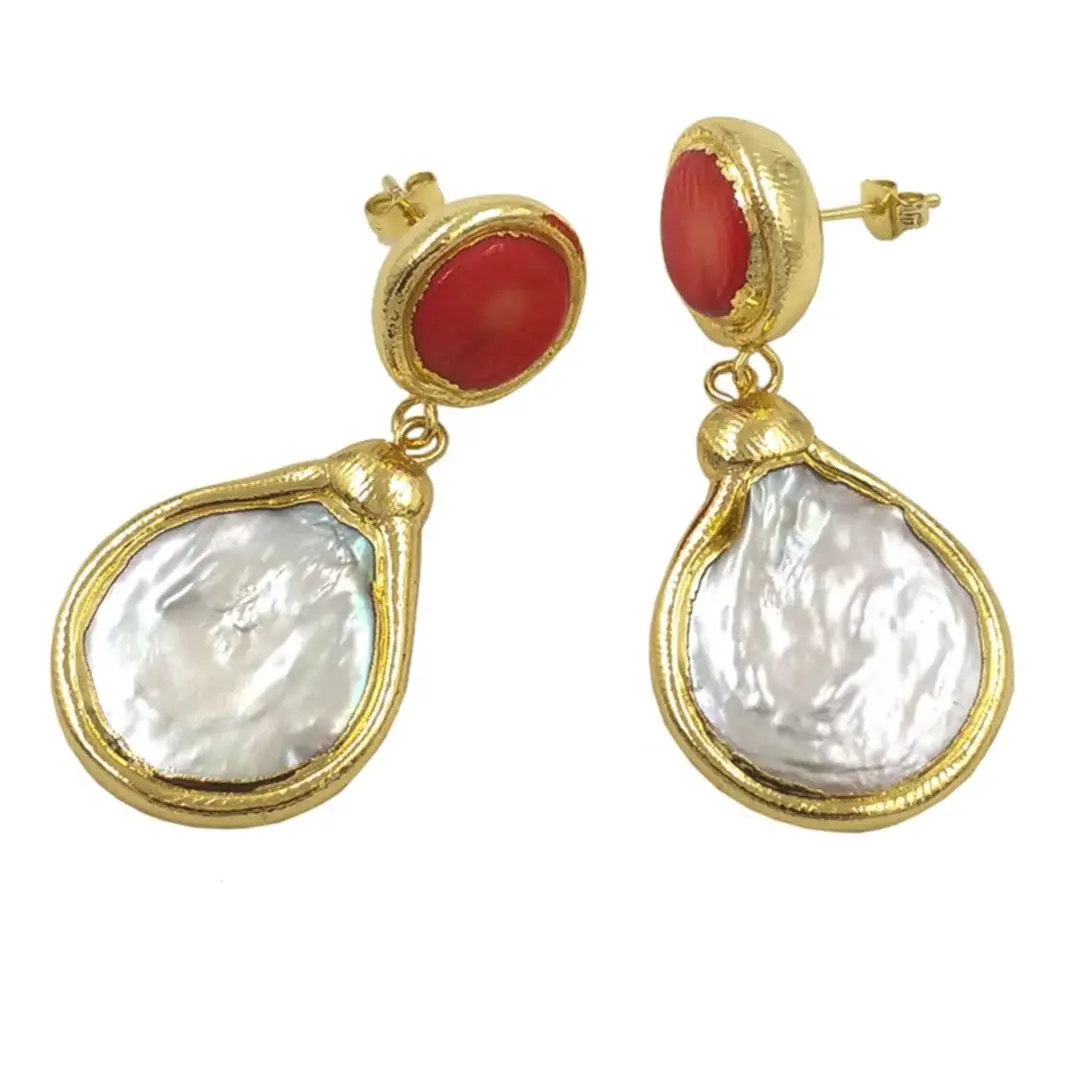 

Серьги WT-MPE141, популярная модель, из пресноводного жемчуга каплевидной формы с красным кораллом, с покрытием из 18-каратного золота, средней длины, для женщин, подходят к свитеру.