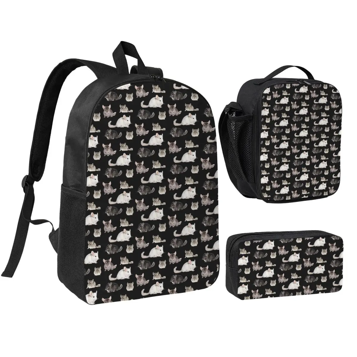Chinchilla Sticker Pack Backpack Student BookBag School Bag Shoulder Bags 3ps Insulated Lunch Bag Pencil Case