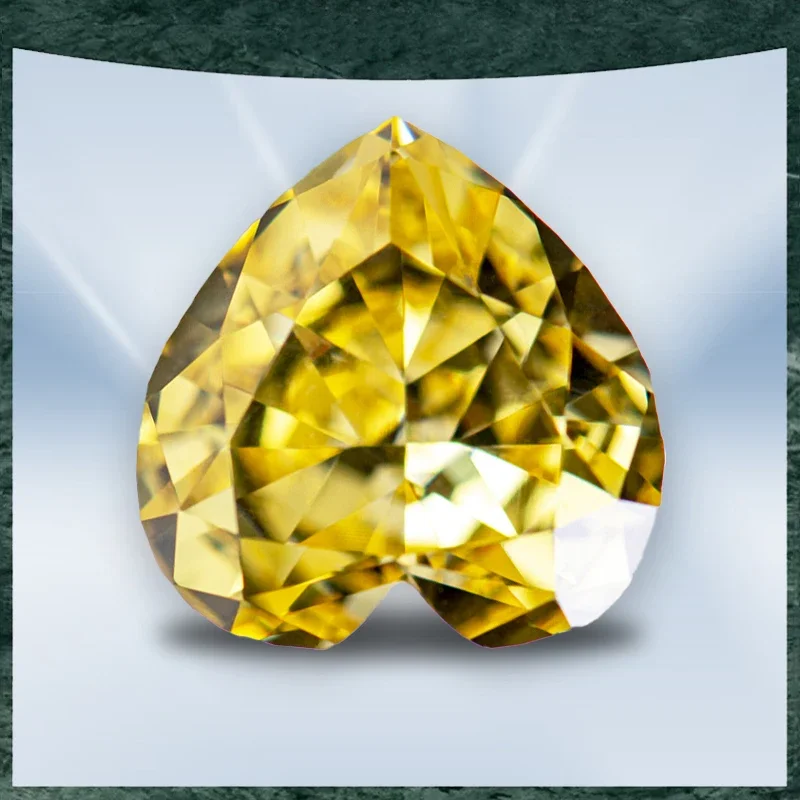 Breloques Cubique Jaune Foncé en Forme de Cœur, Bijoux à Faire Soi-Même, Matériaux de Bagues de Direction, Coupe de Glace Pilée, Sans Certificat