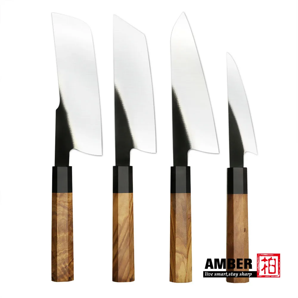 

AMBER 440C Set of Kitchen Knives High Carbon Steel Butcher Knife Olive Wood Handle professional Razor Sharp Japanese Knife