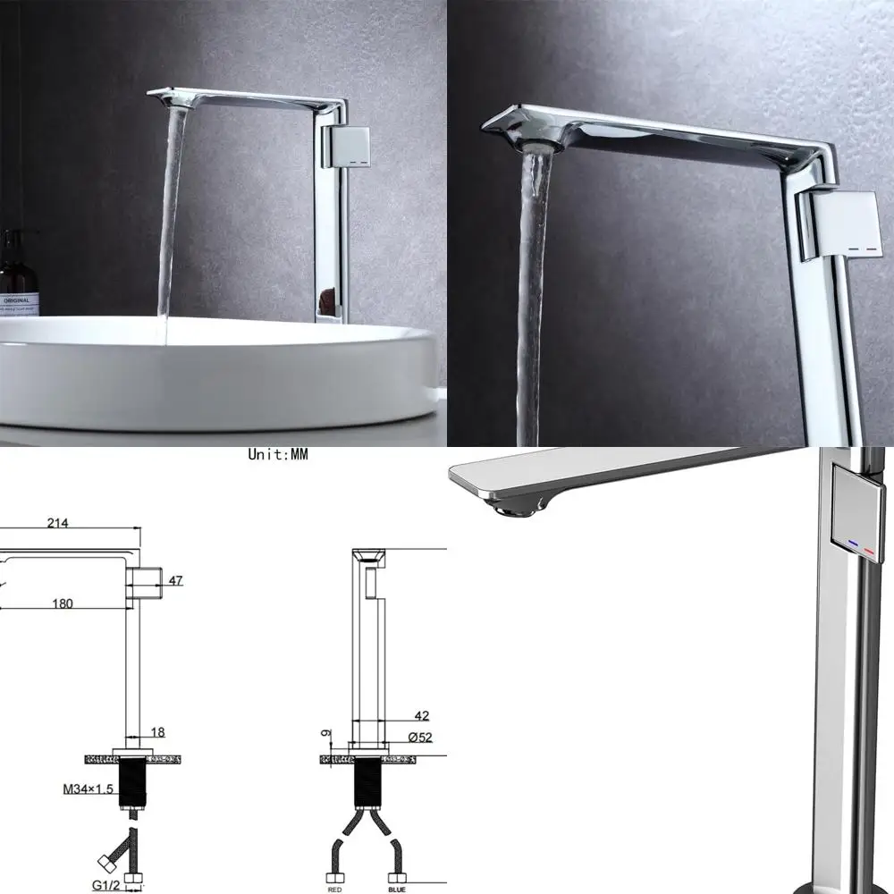 Chrome Single Handle Tall Spout Mixer Faucet for One Hole Vessel Basin Sink Bowl Vanity Lavatory