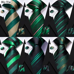 Black Green Striped Silk Ties For Men Wedding Accessories Mens Necktie Pocket Square Cufflinks Gift For Male Business Party