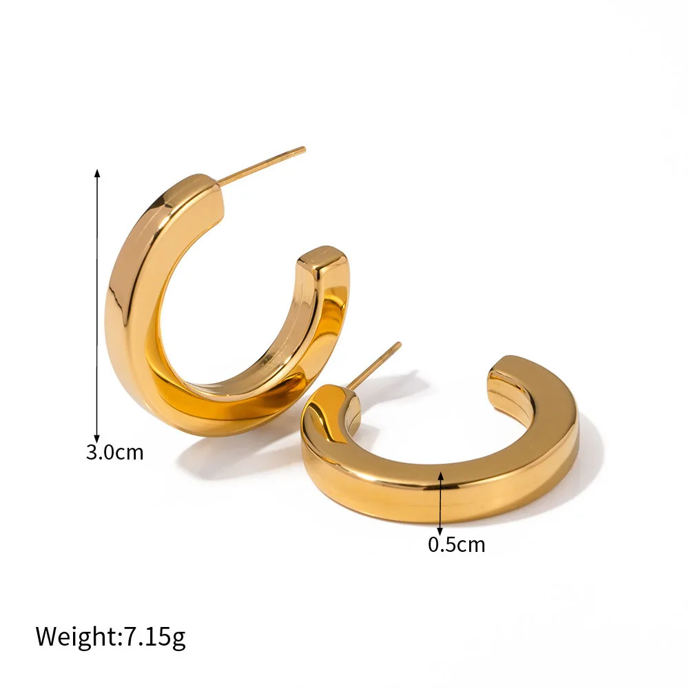 Stainless Steel PVD 18K Gold Plated Tarnish Waterproof Matte CC Hoop Earrings For Woman Jewelry Wholesale Trendy