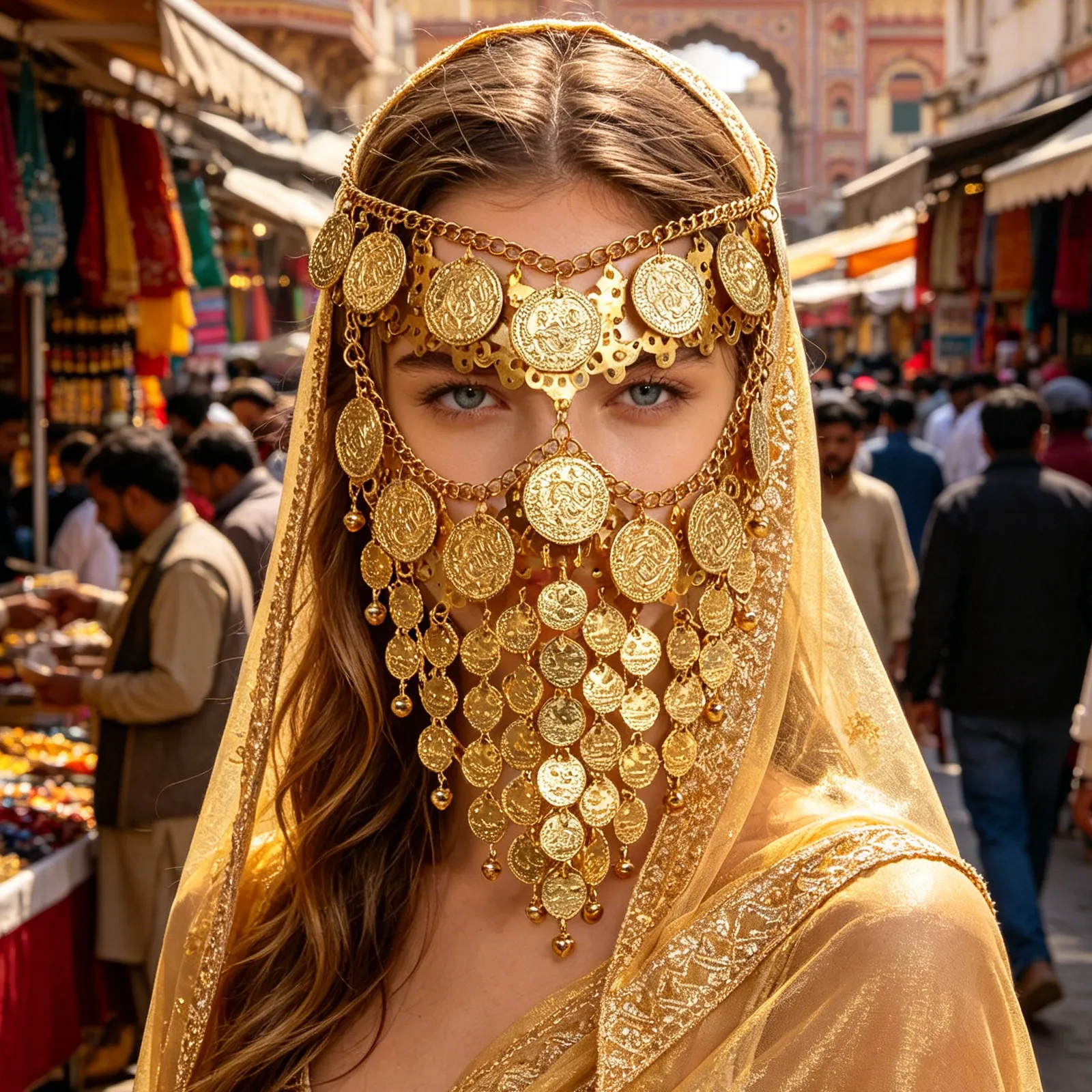 Belly Dancer Coin Veil Lightweight Mesh Metallic Coins Small Bells Adjustable Tie Face Mask Dance Costume Accessories Belly