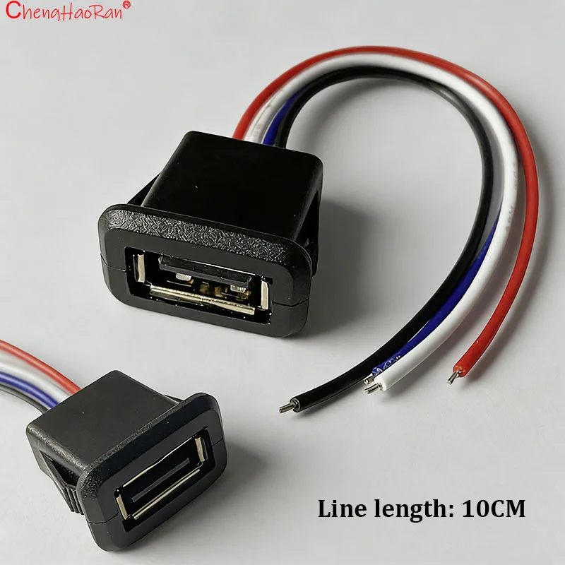 2PCS 2,0 USB Buchse A-typ Mit Draht Weibliche Kopf Lade Port Wasserdichte Buchse 2,0 Direkt Spannung geändert Steckdose
