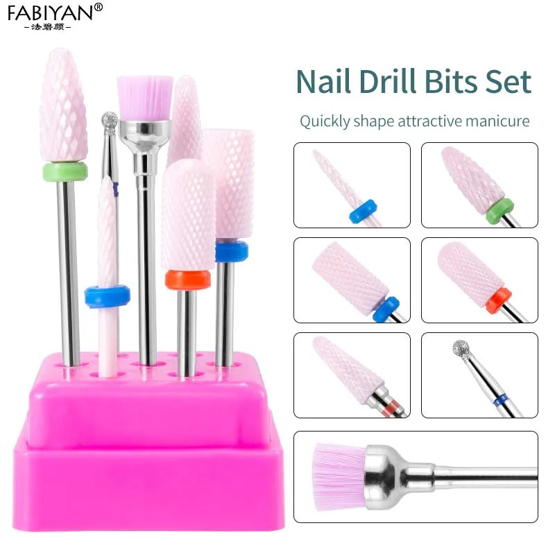 7Pcs Met Doos Diamond Frezen Nail Boren Voor Elektrische Boor Manicure Pedicure Machine Nail Gereedschap Accessoires