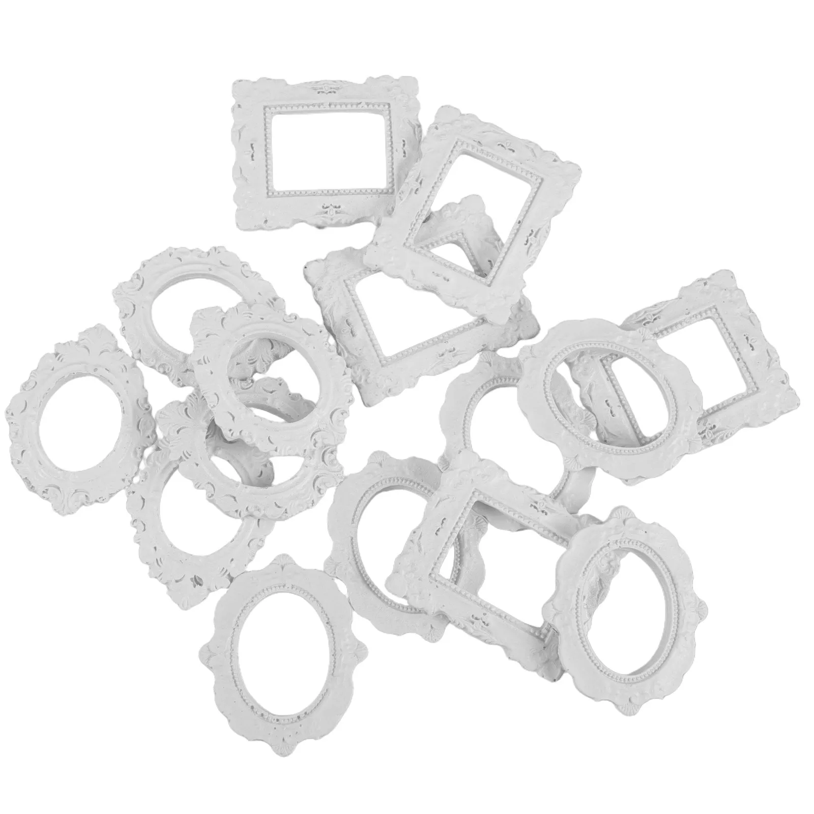 15Pcs Mini Resin Picture Frames Vintage Cream Shell Style for Dollhouse Decoration Small Photo Frame DIY Miniature Crafts