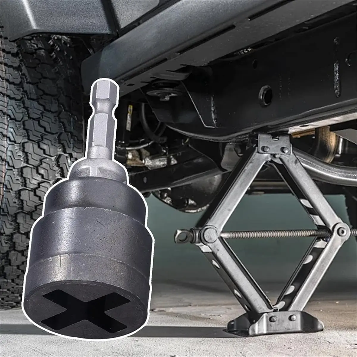 Power Socket Adapter for Scissor Jacks - Universal Drill Fit, for RV, Trailer, Car Maintenance