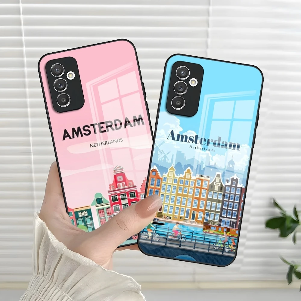 Amsterdam City Phone Case For S24 Ultra Samsung S23 S22 S20 Fe S21 Plus Galaxy A54 A34 A24 A53 Note 20 Glass Cover