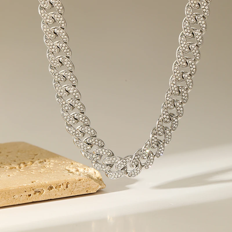 قلادة سلسلة كوبية بلون فضي للنساء ، سلسلة عنق سميكة ، موضة الفتيات ، هدية حفلات جديدة ، مجوهرات مقاومة للماء #6