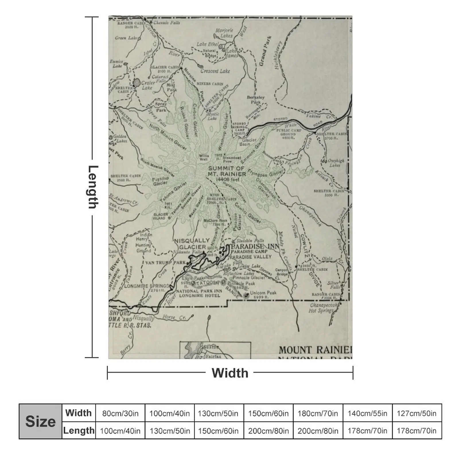 Vintage Mount Rainier National Park Map (1919) Throw Blanket Hairy Plaid on the sofa Flannel Fabric Blankets For Bed Blankets