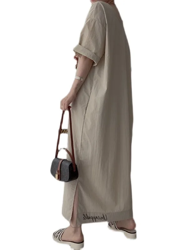 Vestido adeazante largo con etiqueta calada, ropa de dos caras, diseño e de verano, vestido Dongda Gate, falda acamp...