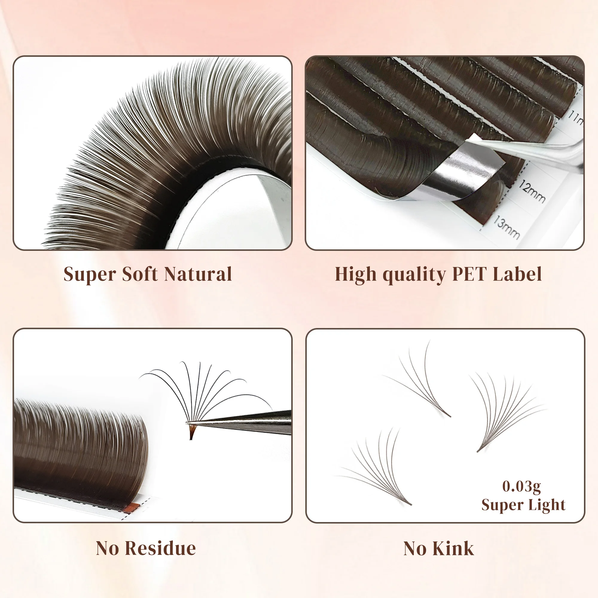 CoMango donkerbruine, gemakkelijk te gebruiken, bloeiende wimpers, premium mega volume wimperextensions, pluizige bruine wimpers voor gebruik in salons