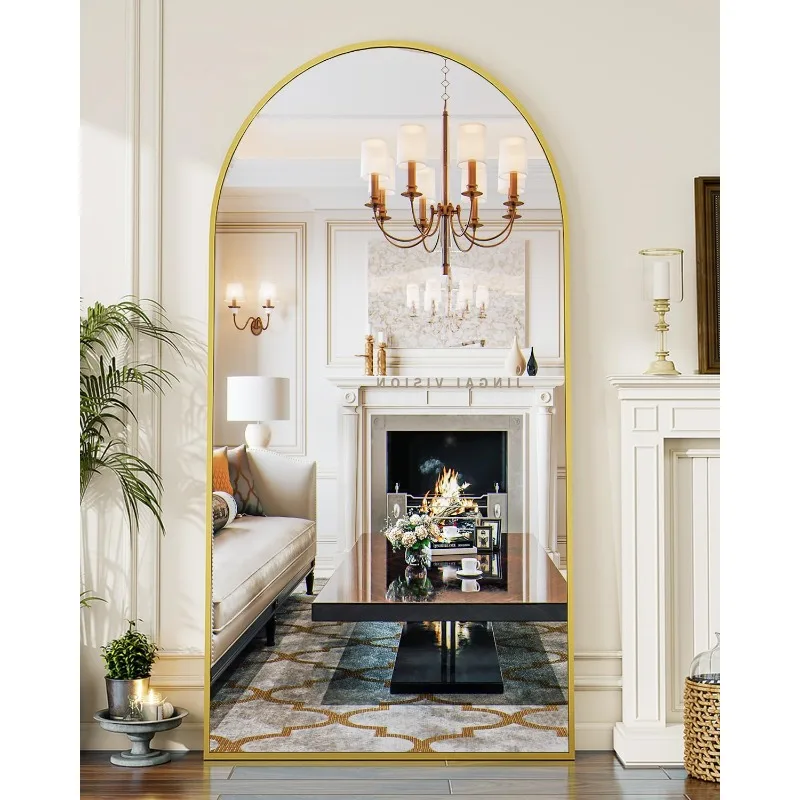 

34"x76" Arched Full Length Mirror, Gold Large Floor Mirror with Aluminum Alloy Frame Standing Hanging or Leaning Wall-Mou