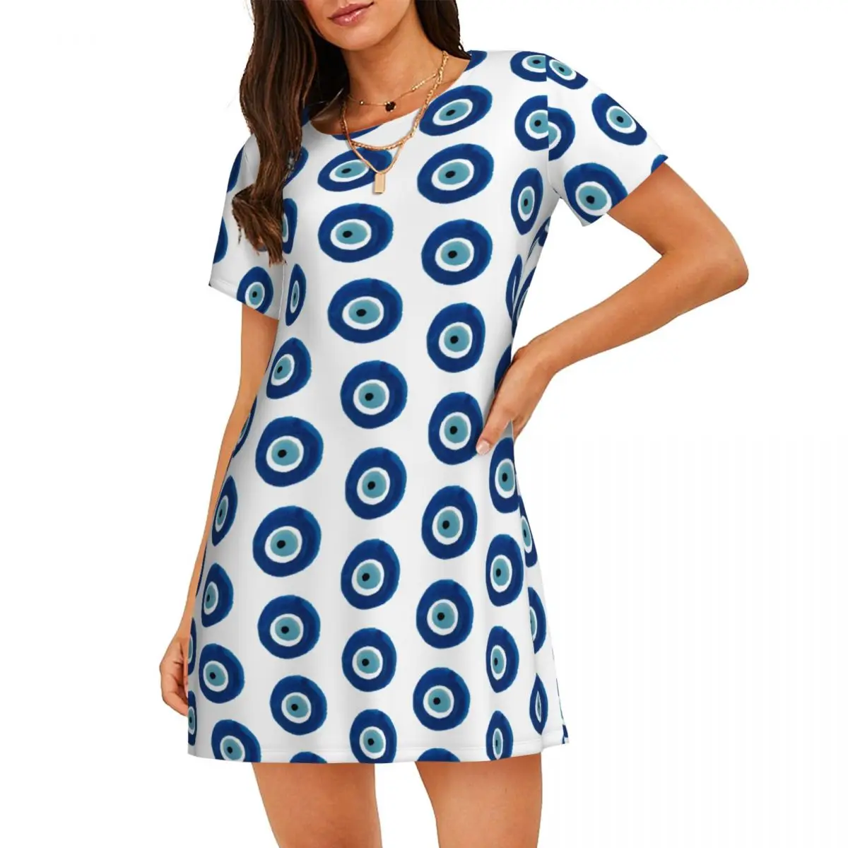 

Пользовательские пижамы Evil Eye Nazar для сна, свободная пижама, пижама Hamsa, очаровательное платье, мягкая ночная рубашка, одежда для сна