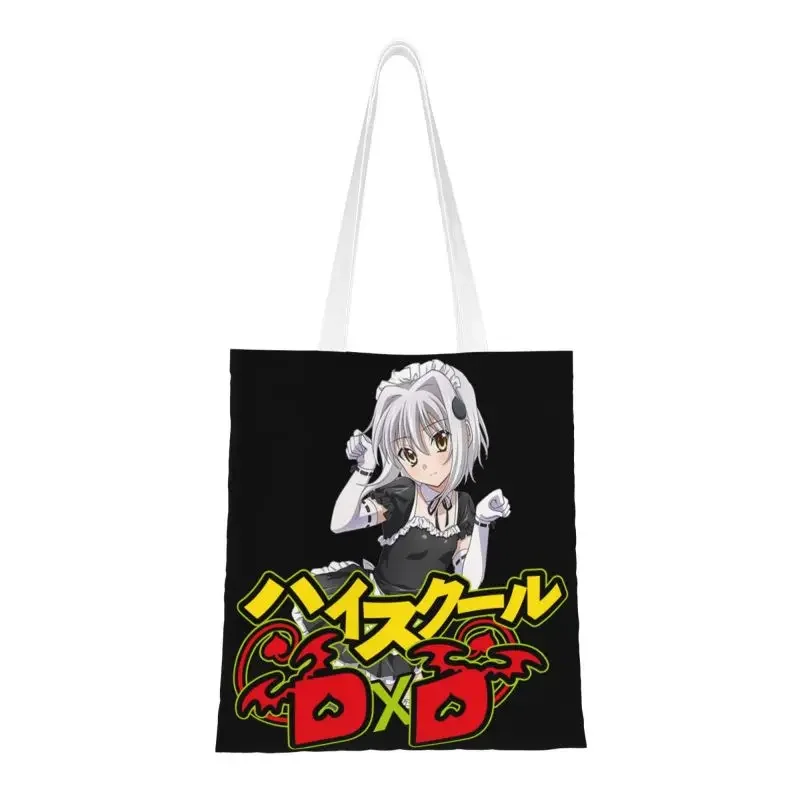 Reusable Koneko High School Japanese Anime DxD Shopping Bag Women Canvas Shoulder Tote Bag Durable Groceries Shopper Bags