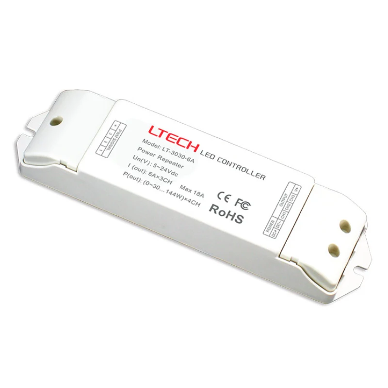 LTECH New Led RGB Strip Power Repeater DC 5-24V 6Ax3CH 18A 3 Channel Output PWM CV Constant Voltage Amplifier LT-3030-6A