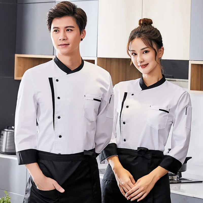 Stile classico uomo donna ristorante cucina mensa Chef maniche uniformi giacca da cuoco cameriere lavora vestiti