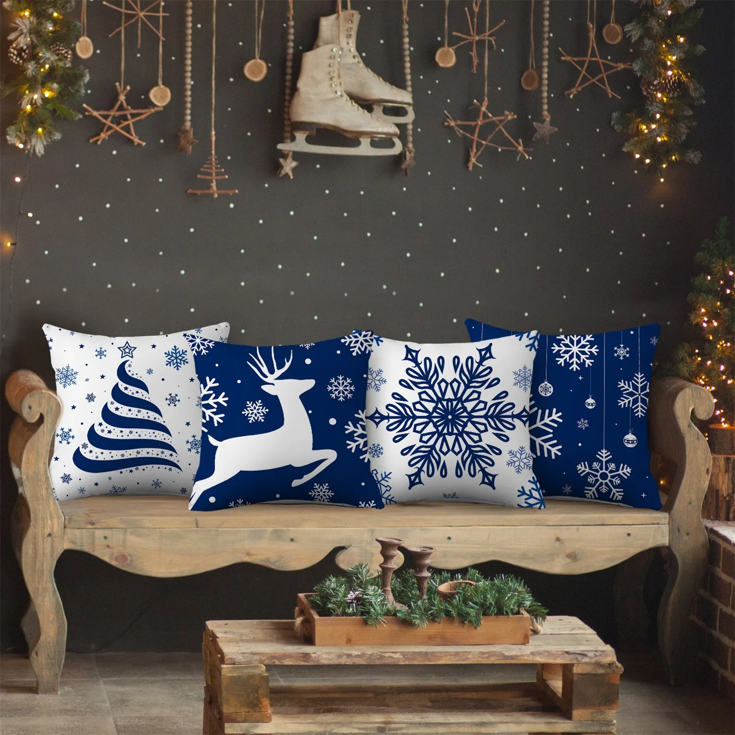 

4 Christmas Pillowcases - Christmas decorative patterns, winter holiday decorative cushion covers for bedroom sofas
