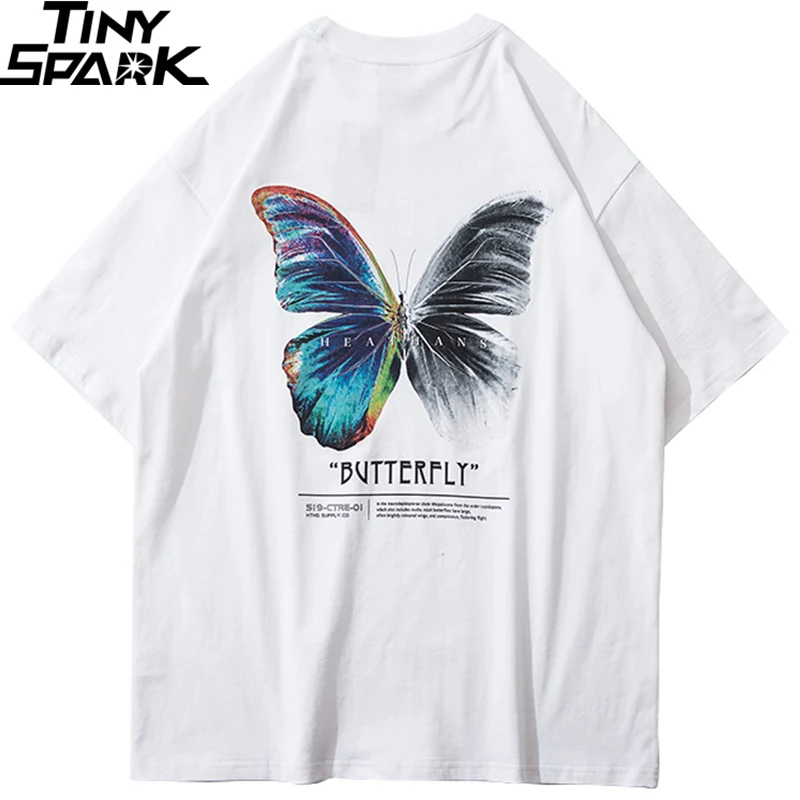 Hip Hop Oversize T Shirt Men  Streetwear Harajuku Color Butterfly Tshirt Short Sleeve Cotton Loose HipHop T-Shirt Plus Size