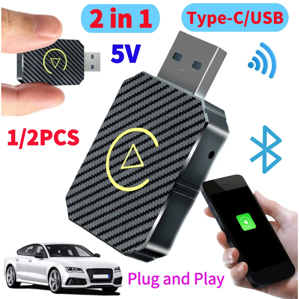 Wireless Carplay Android Auto Adapter USB Car Dongle Plug&Play Wireless Dongle BT WiFi for OEM Wired CarPlay/Andriod Auto Cars