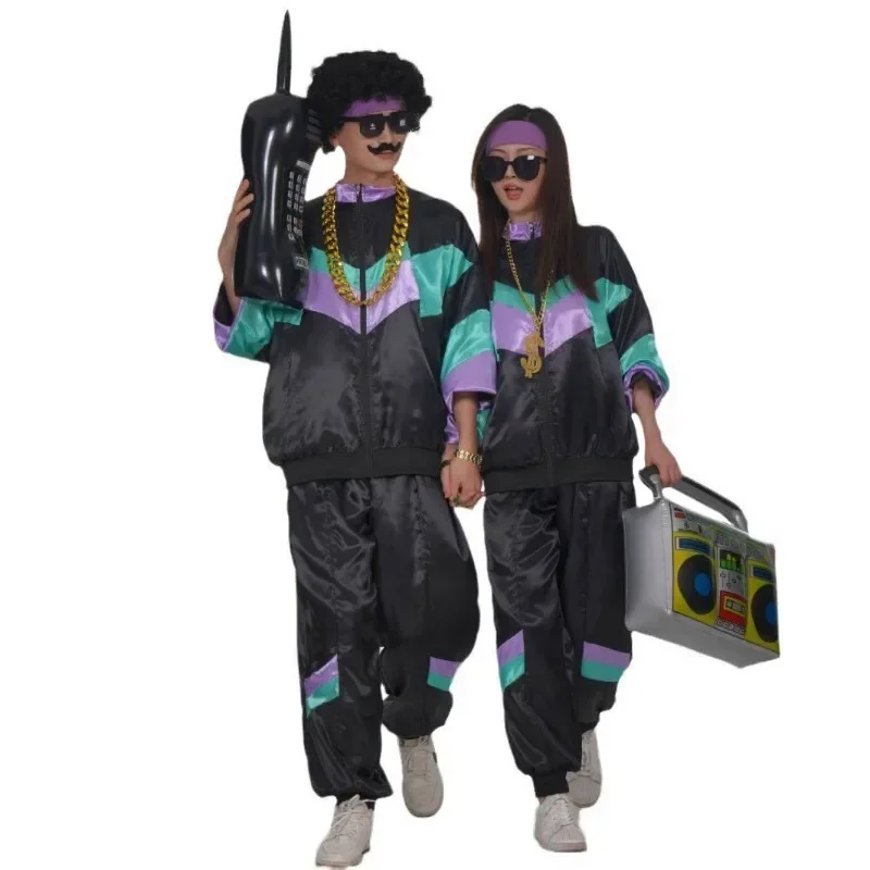 80s 90s Retro Disco Suit Adult Mens Cosplay Party Stage Costume Fashion Color Matching Retro Sportswear Suit image 4