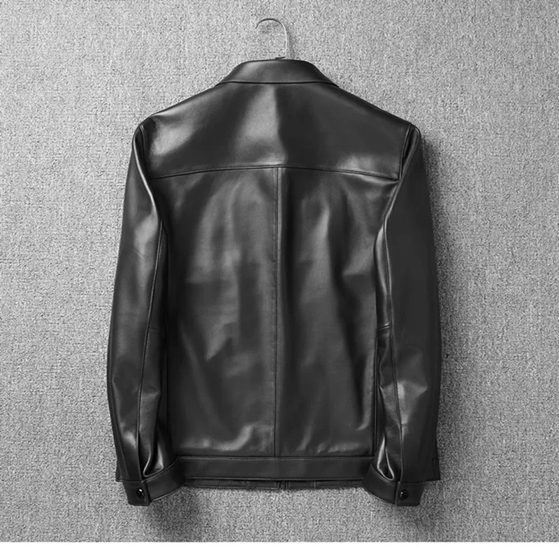 Men\'s Plus Size Leather Coat Fat Turn Down Collar Business Casual Jacket Big Size Cowhide Leather Top Coat Male Outerwear 8XL