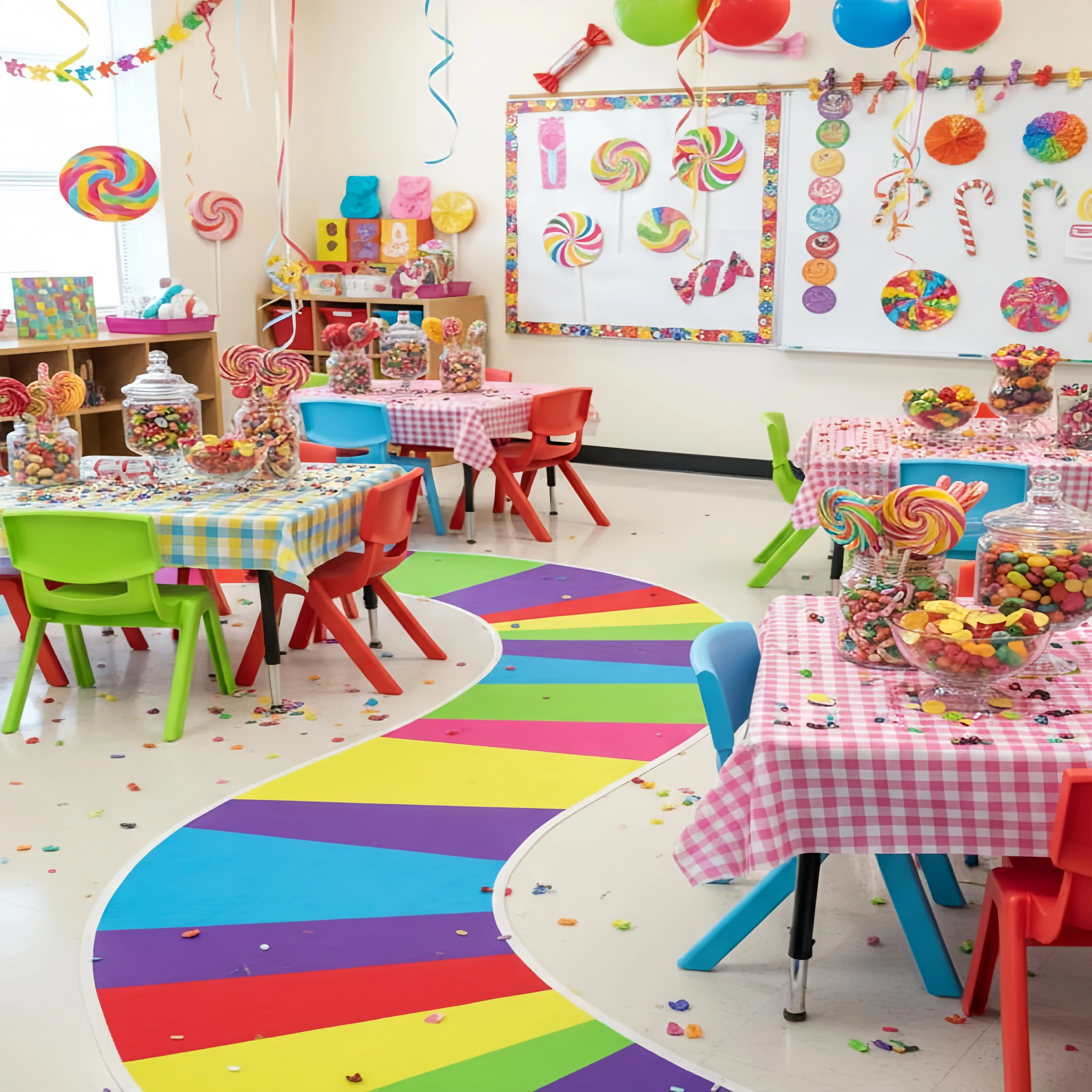 Candyland Party Decorations Colorful Polyester Carpet Runner Candyland Backdrop Sweet Candy Land Princess Road Banner for Outdoo