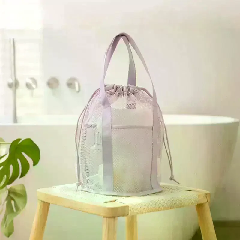 Travel Large Capacity Mesh Nylon Cosmetic Bag Organizer Foldable Casual Mesh Drawstring Bags Rope Bundle Pocket Swim Washing Bag