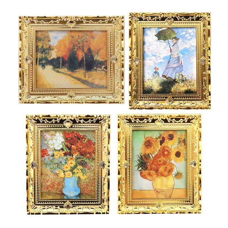 1Pcs Mini Simulation Oil Painting 1:12 Miniature Doll World Famous Painting House Decoration Accessories BJD Doll Toy Ornament