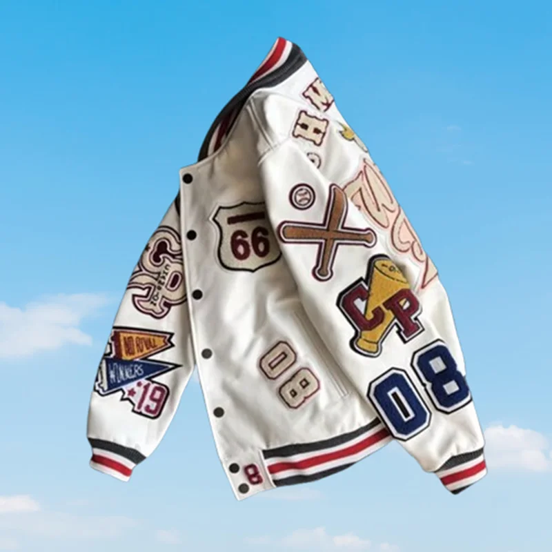 

Сверхмощная куртка с промышленной вышивкой, весенне-осенний стиль, модная новая мужская и женская повседневная куртка из искусственной кожи в американском стиле ретро