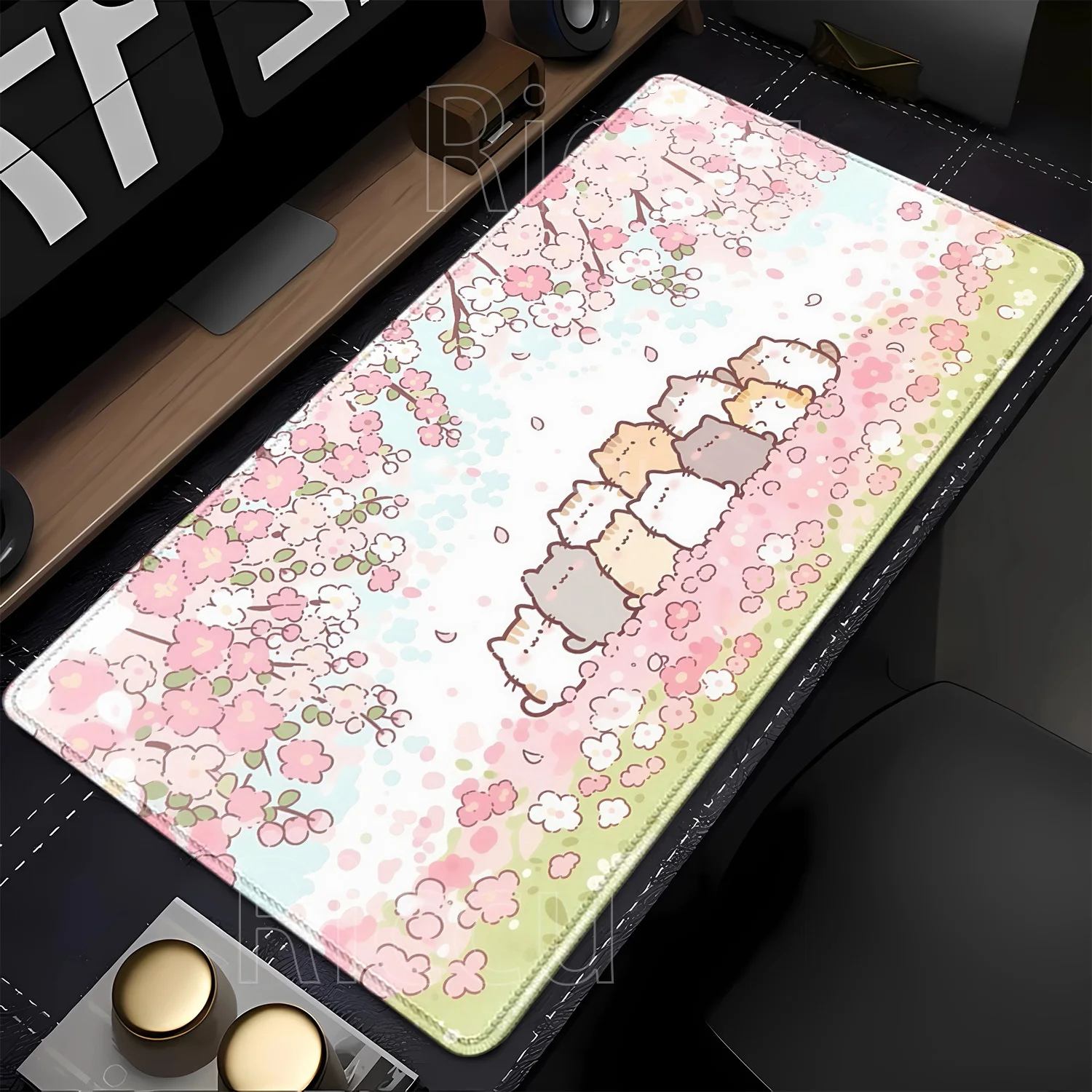 New HD Printing Mousepad Cute Sakura Cat Scenery Mouse Pad Larger Computer Office Accessories Anti-slip Gaming Keyboard Desk Mat