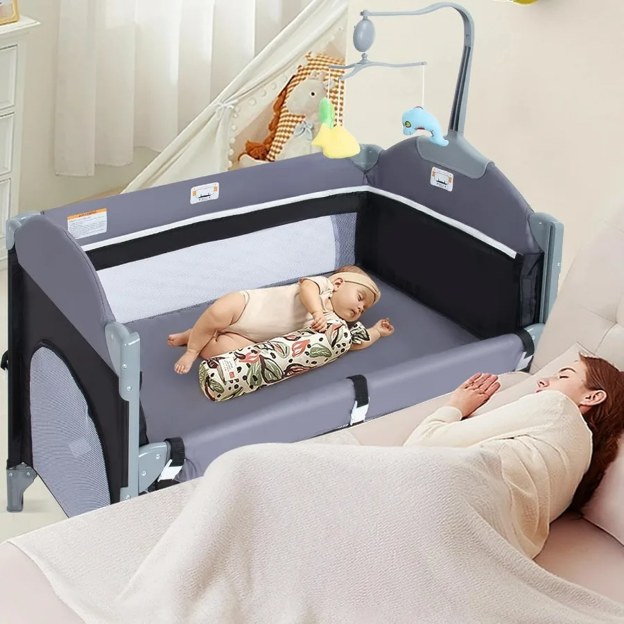 SIMPLGIRL 5in1 Culla per bambini Comodino per culla Confezione e gioco lungo accanto ai genitori Culla per letto Pieghevole Parco da gioco Letto da viaggio Infermiera