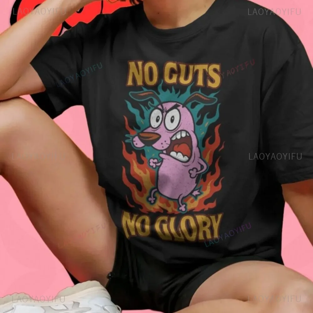 لا الشجاعة ولا المجد الشجاعة الجبناء الكلب الرجعية الكرتون تي شيرت Harajuku عادية فضفاض محب المرأة الشارع الشهير لينة رجل التي شيرت