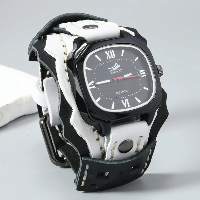 Punk Rock Style Men's Quartz Watch - Hand-Stitched with Triple-Layer Leather Strap
