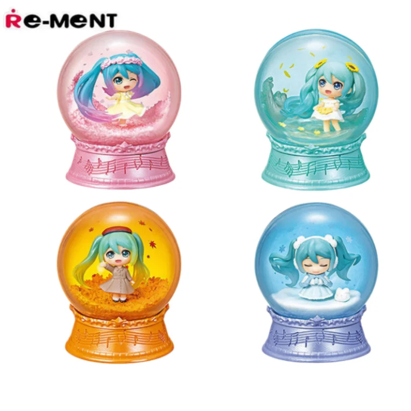 

Re-Ment Hatsune Miku Blind Box Four Seasons Themed Snow Globe Figurines Music Note Base Anime Collect Toy Desktop Ornaments Gift