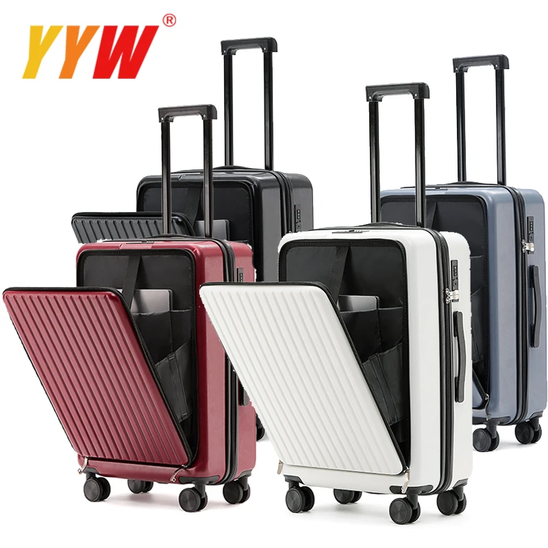 

Front Opening Suitcase ABS+PC Multi-Function Trolley Case Cup Holder USB Charging To-Interface Mobile Phone Stand Roller Luggage