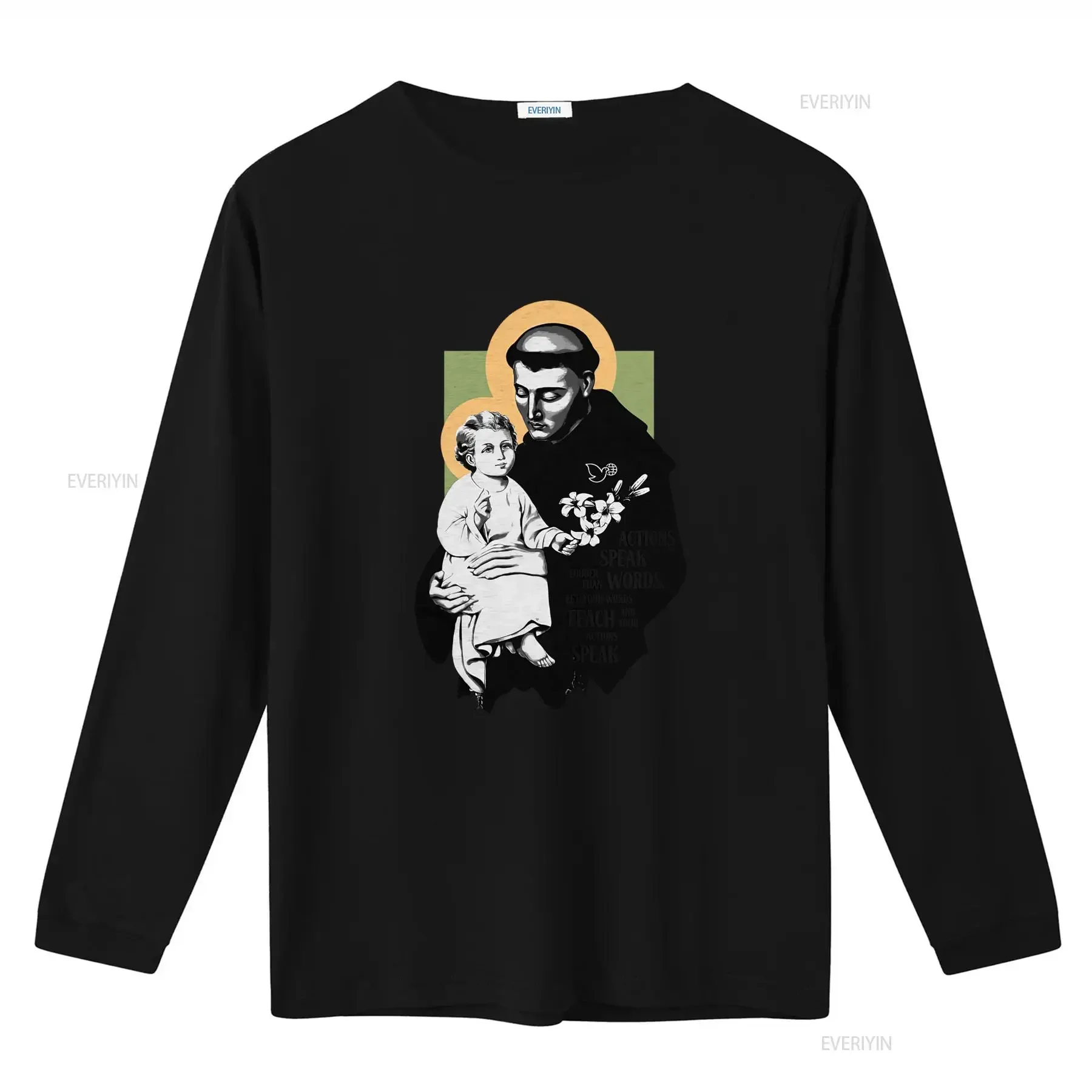 Vintage Catholic Saint Anthony Baby Jesus Slogan Print Casual T Shirt vintage Washed graphic Versatile Stylish designer clothes view 3