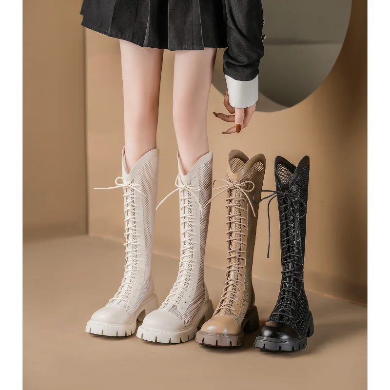 Bota Feminina Women Boot Trend 2023 Summer New Long Barrel Mesh Boot Platform Cool Boot Mesh Knight Boot Women Shoe Botas Mujer