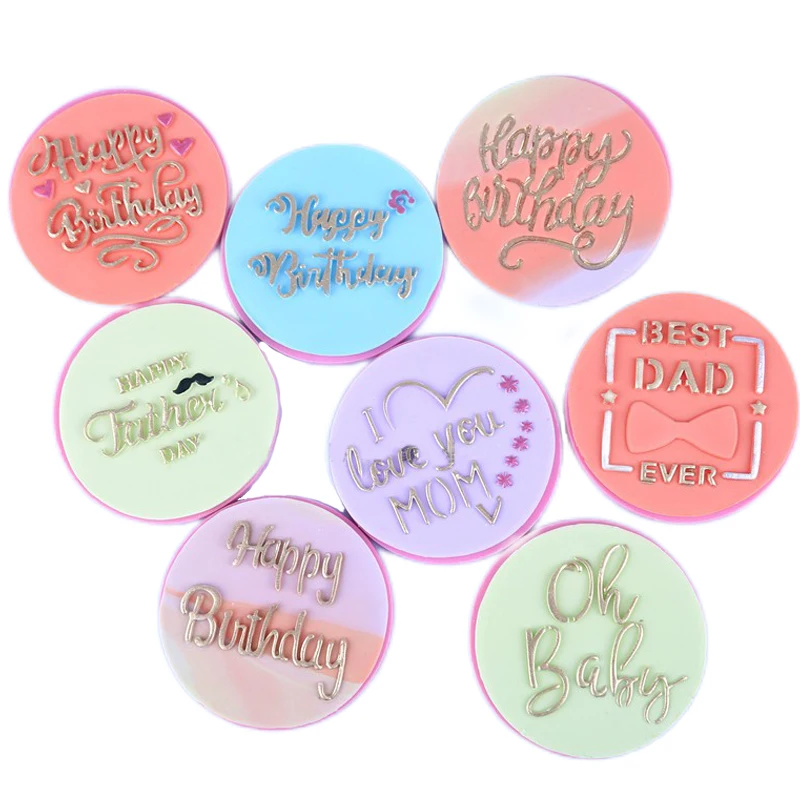 New Happy Father\'s Day Cookie Embosser Mold Thank You Letter Biscuit Embossed Stamp Happy Birthday Fondant Cake Decorating Tools