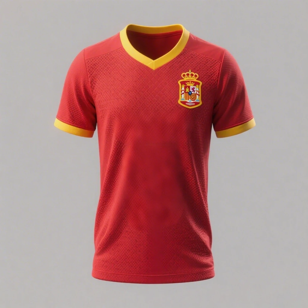 

Spain National Team Football Jersey - Red with Yellow Trim, RFEF Crest 3D Soccer Shirt for Fans & Players