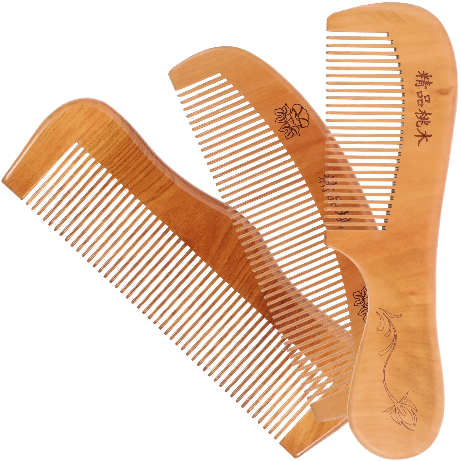 

3PCS Peach Wooden Combs Carved Pocket Wood Comb Natural Anti-static Massage Combs comb