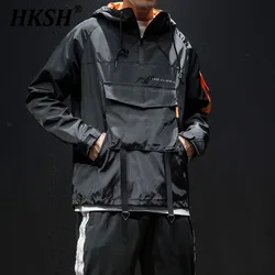 HKSH Spring Autumn Winter Men's Tide Outdoor Jackets Hooded Pullover Spliced High Street Chic Safari Style Japanese Coats HK1738