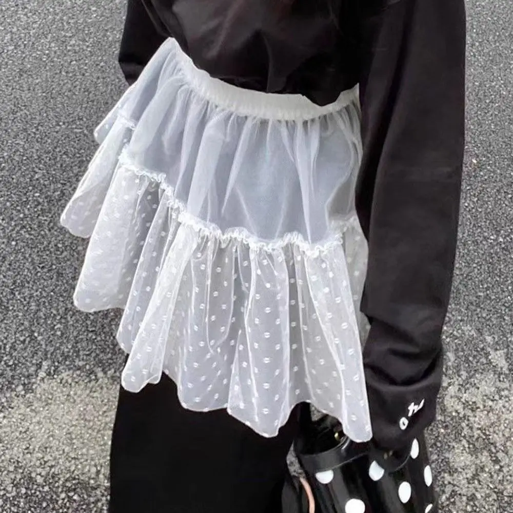 

New Embroidered Flower Lace Mini Skirt Y2K Streetwear See Through Lace Up Ruffles Skirt Harajuku Ruched Skirts Jeans Decoration