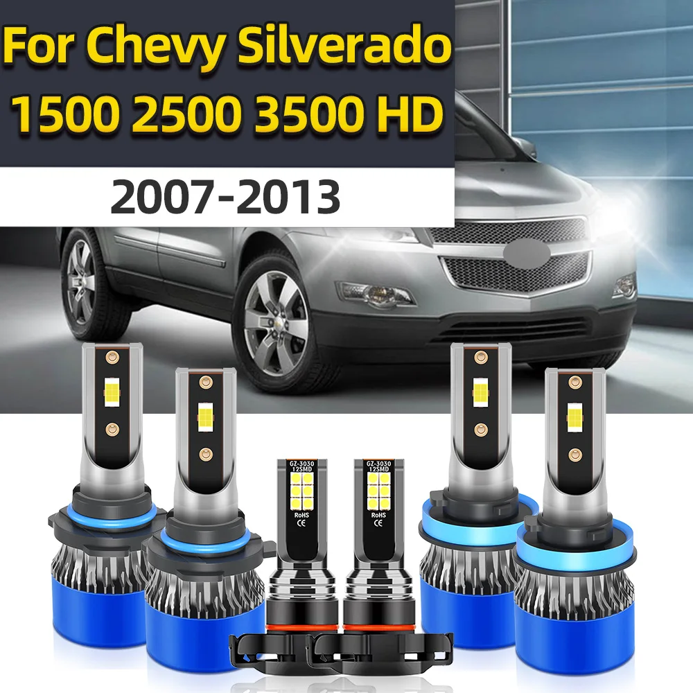 

4/6x светодиодный комбинированный комплект для Chevy Silverado 1500 2500 3500 HD 2007-2013, автомобильные фары 20000LM Turbo Auto Kit 9005 H11 5202, противотуманные фары