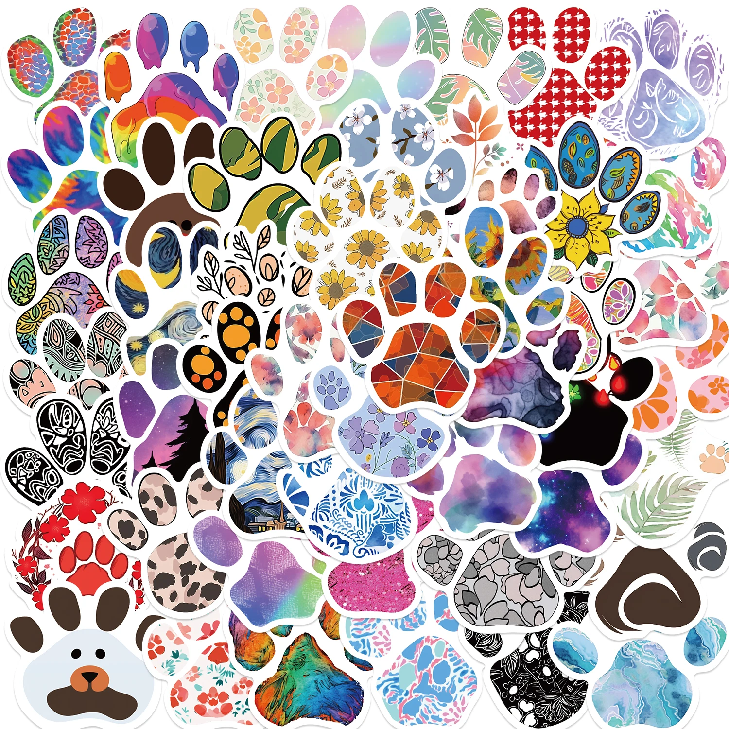 50pcs Cute Animal Pets Paw Stickers Aesthetic Waterproof Graffiti Water Bottle Skateboard Guitar Dog Cat Paw Sticker Packs