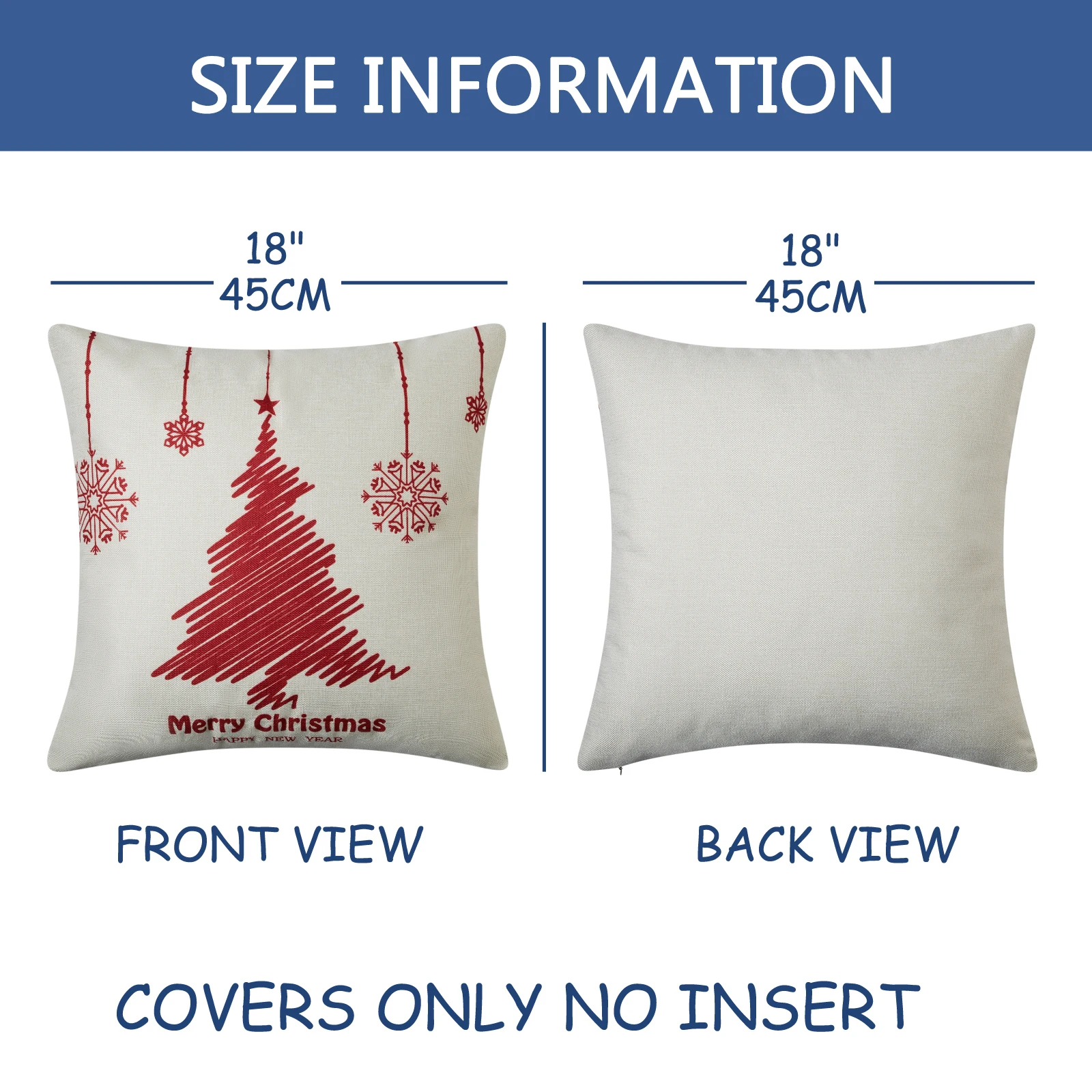 Set of 4 Blue Christmas Pillow - Pillow Insert 18X18 评论和价格
