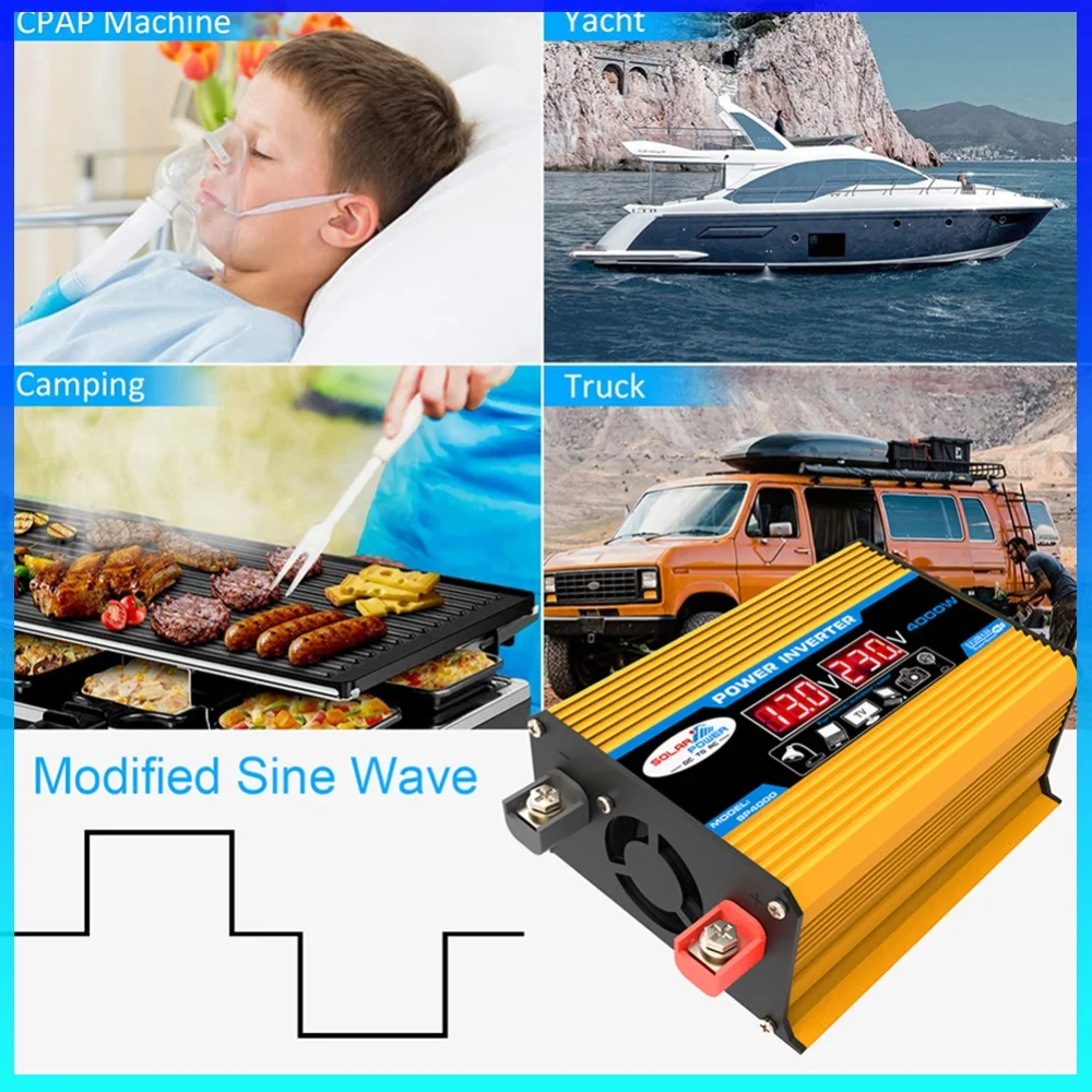 Power Inverter Car Charge Converter Dual LCD Digital Display Car Power Inverter Voltage Transformer Modified Sine Wave